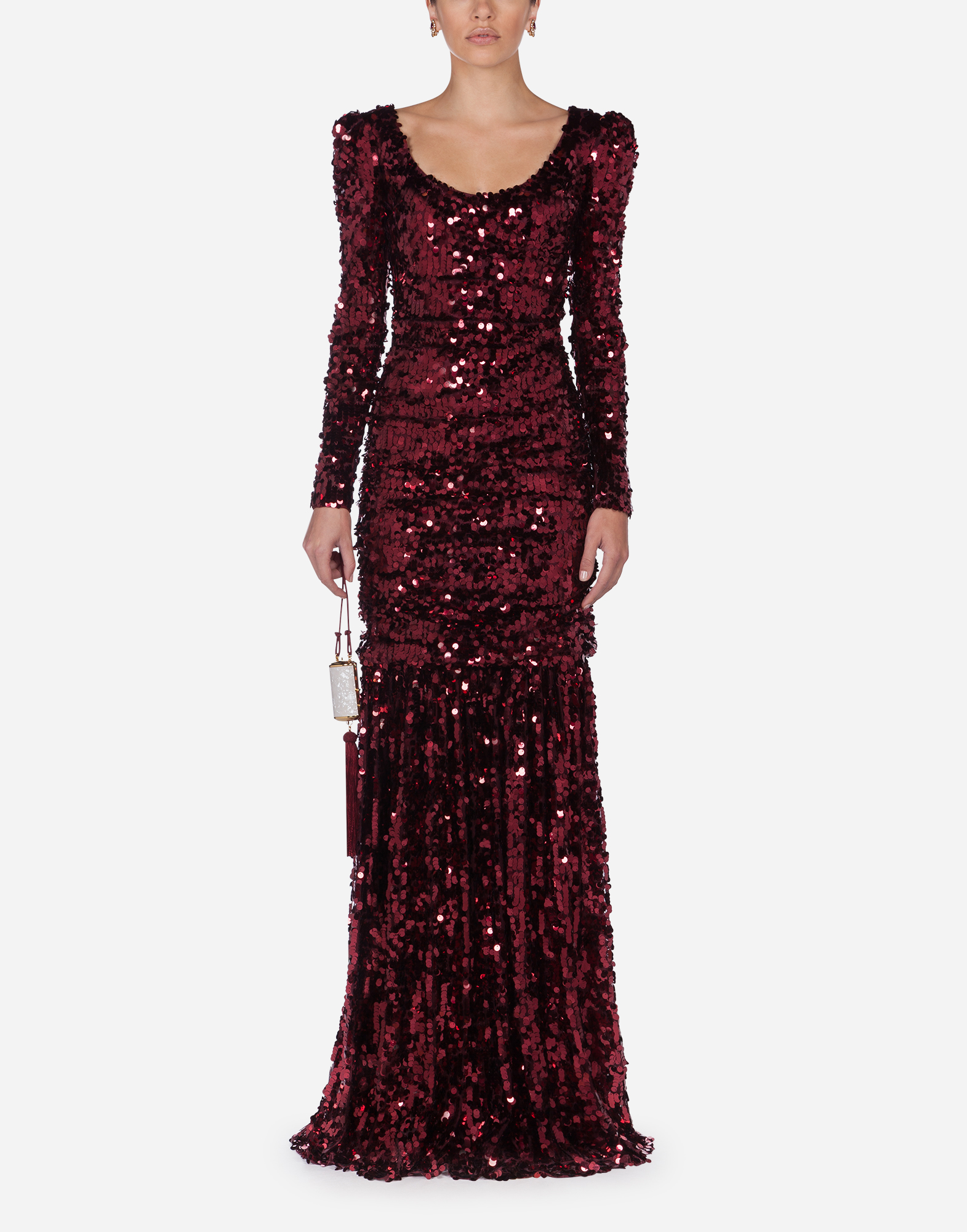DOLCE & GABBANA LONG-SLEEVED DRESS WITH SEQUINED SLEEVES