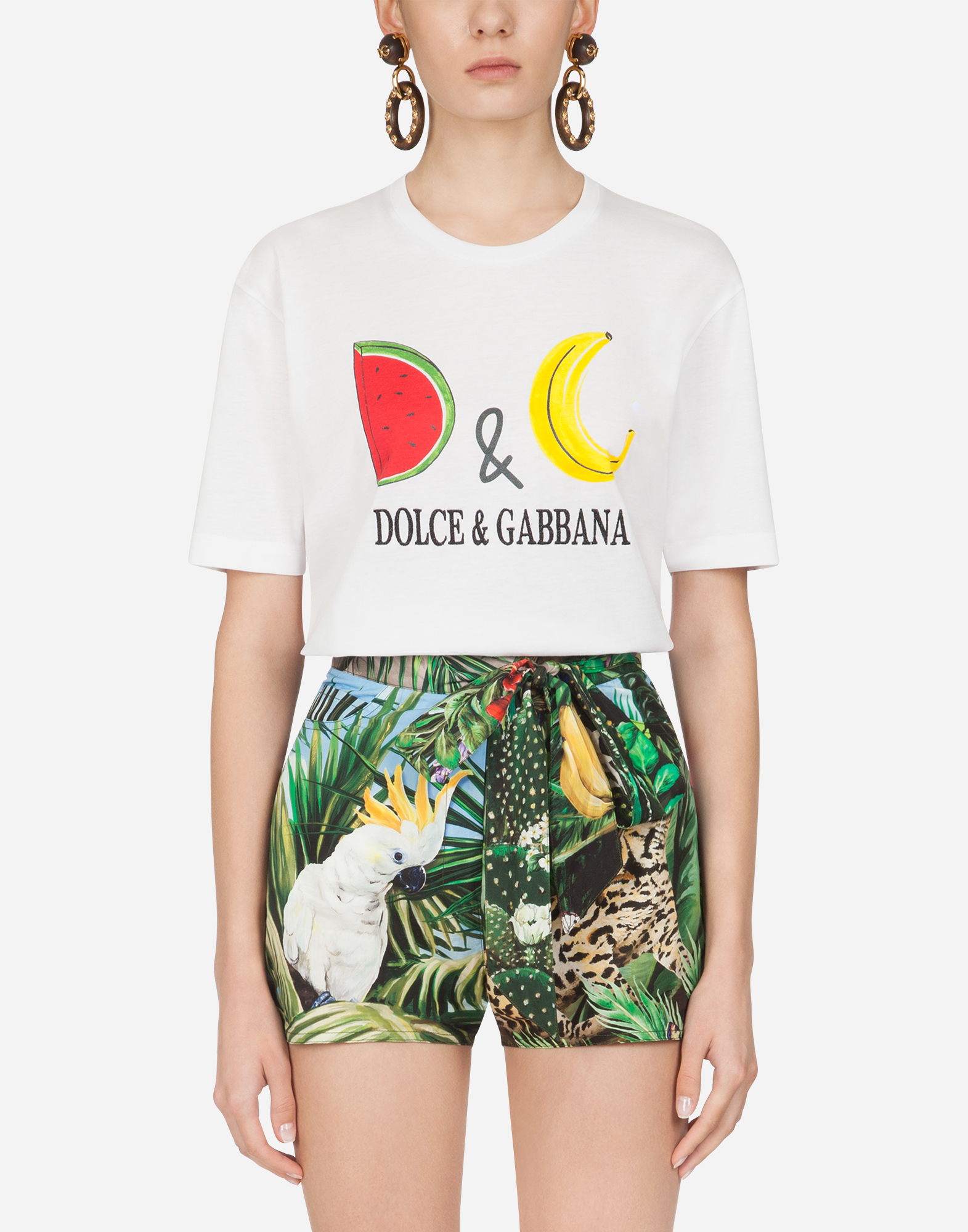 DOLCE & GABBANA JERSEY T-SHIRT WITH D&G PRINT WITH EMBROIDERY