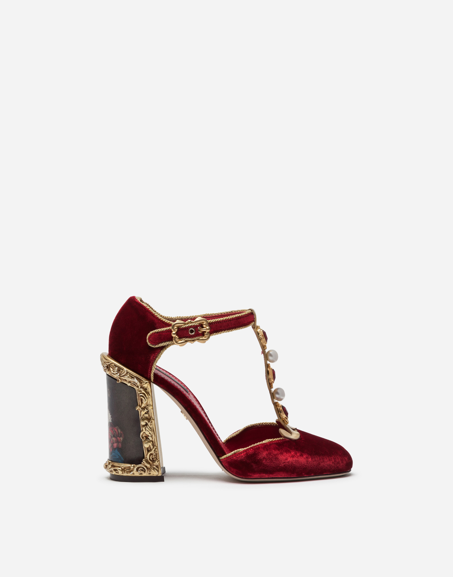 Are depressed Big Competitors Dolce & Gabbana Velvet T-strap Shoes With Embroidery In Red | ModeSens