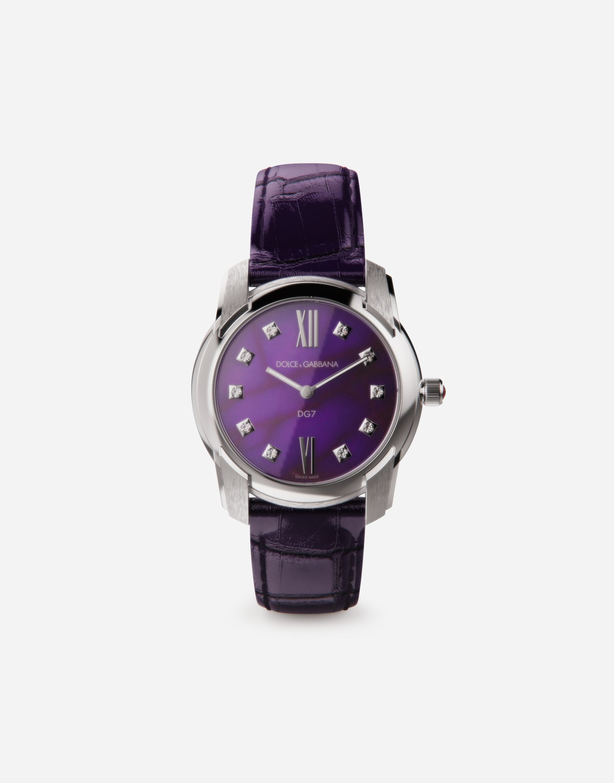 DG7 WATCH IN STEEL WITH SUGILITE AND DIAMONDS