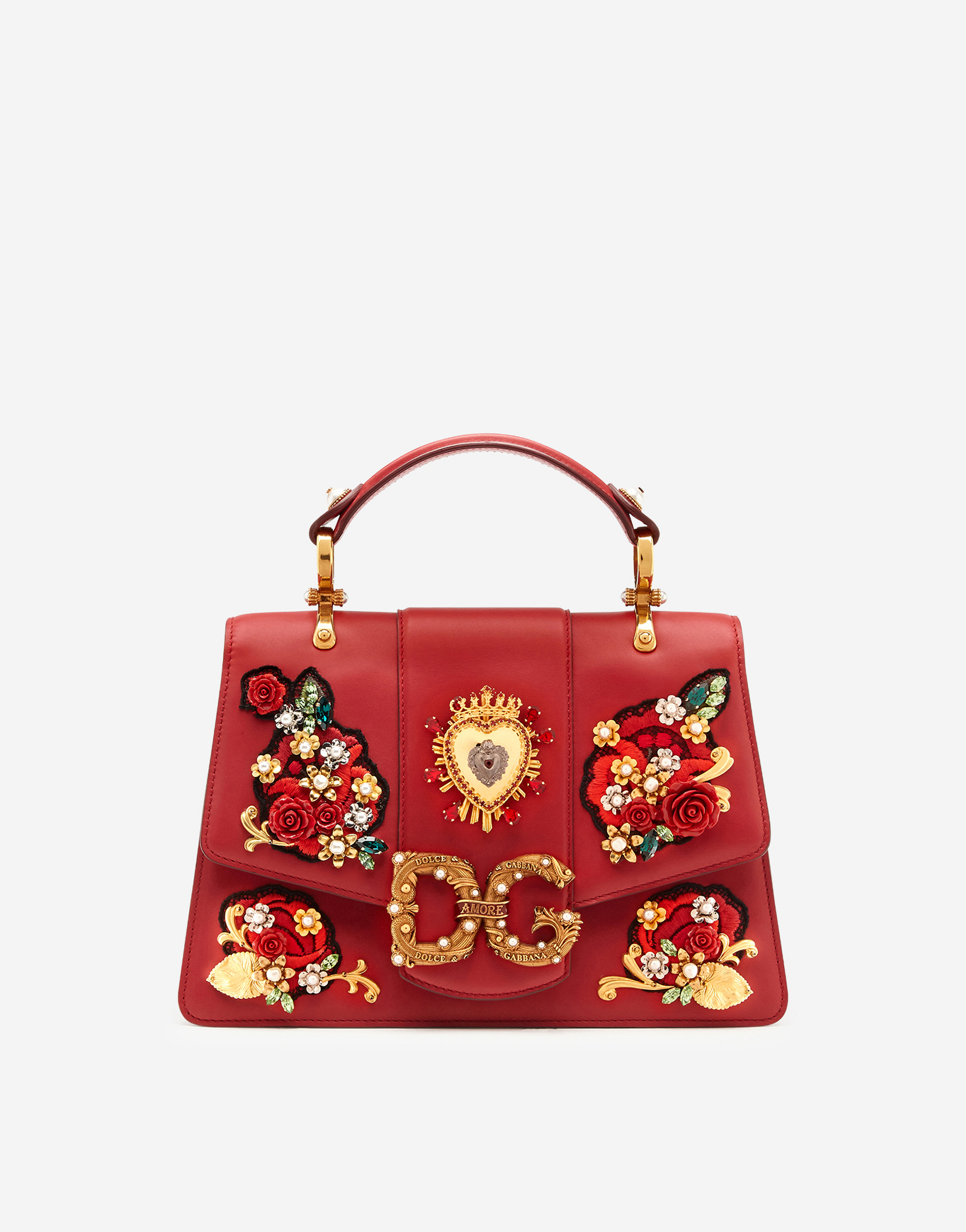 DOLCE & GABBANA DG AMORE BAG IN CALFSKIN WITH FLORAL JEWEL EMBROIDERY