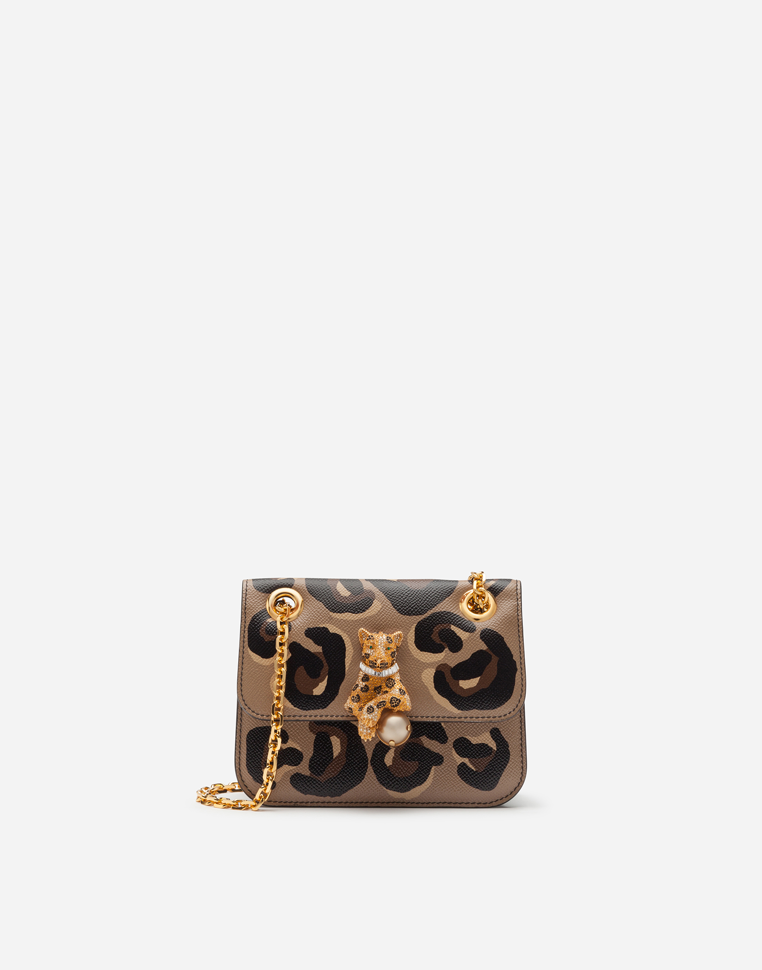 DOLCE & GABBANA SMALL JUNGLE BAG IN CALFSKIN WITH DG LEO PRINT AND BEJEWELED CLOSURE