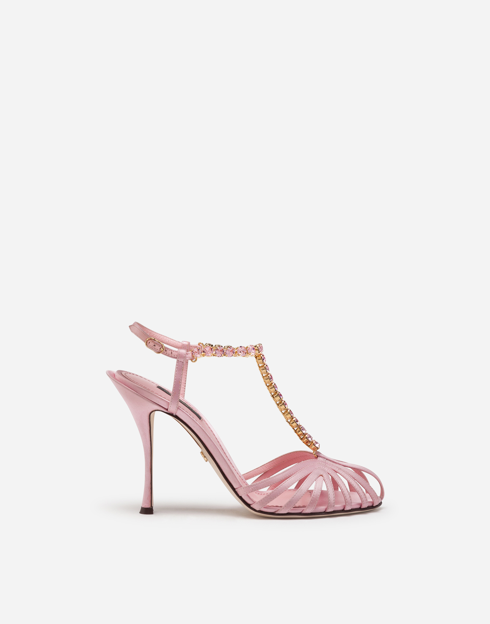 Dolce & Gabbana Satin Sandals With Jewel Application In Pink