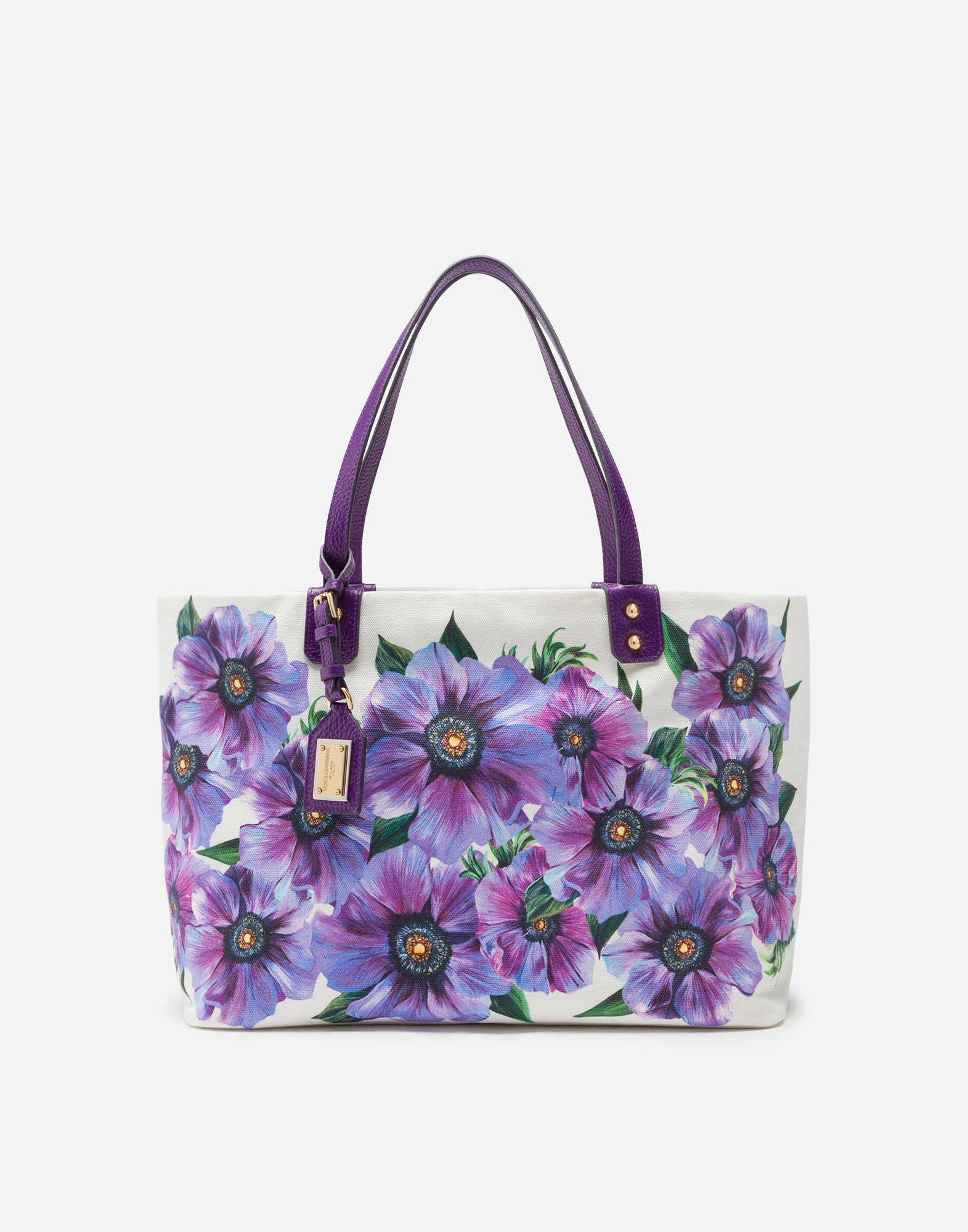 DOLCE & GABBANA MEDIUM BEATRICE SHOPPING BAG IN CANVAS WITH ANEMONE PRINT