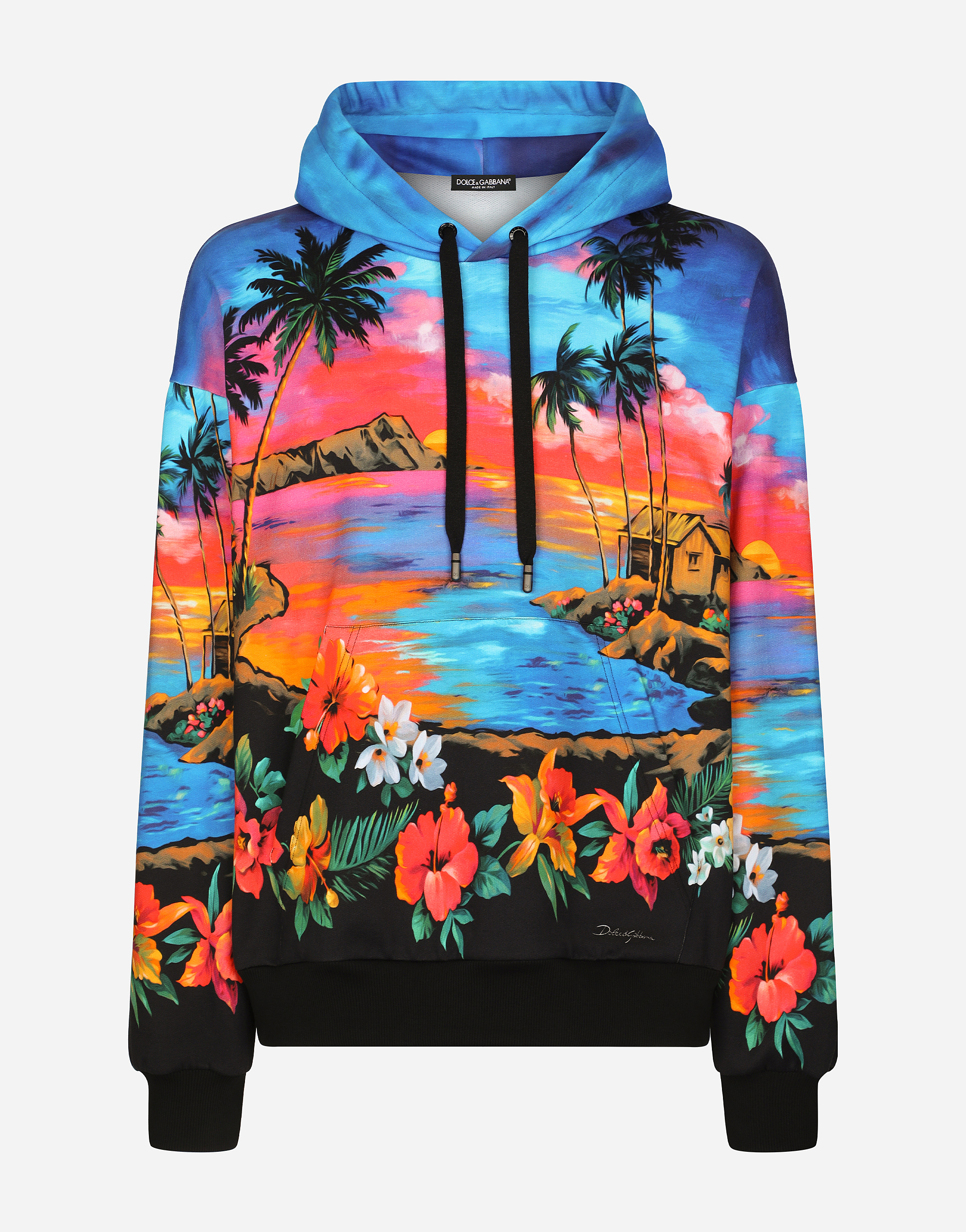 Jersey hoodie with Hawaiian print