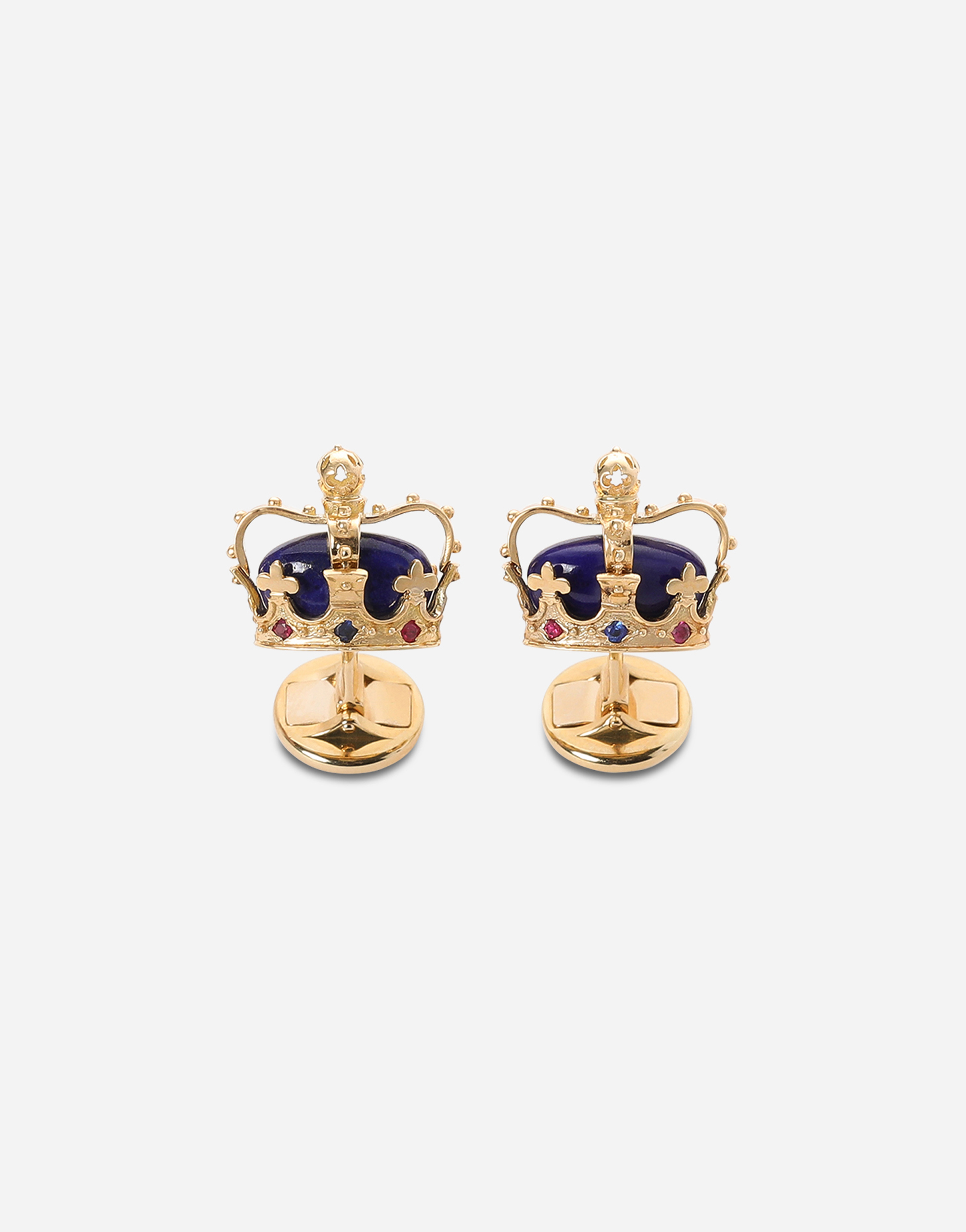 Crown yellow gold cufflinks with lapis lazzuli