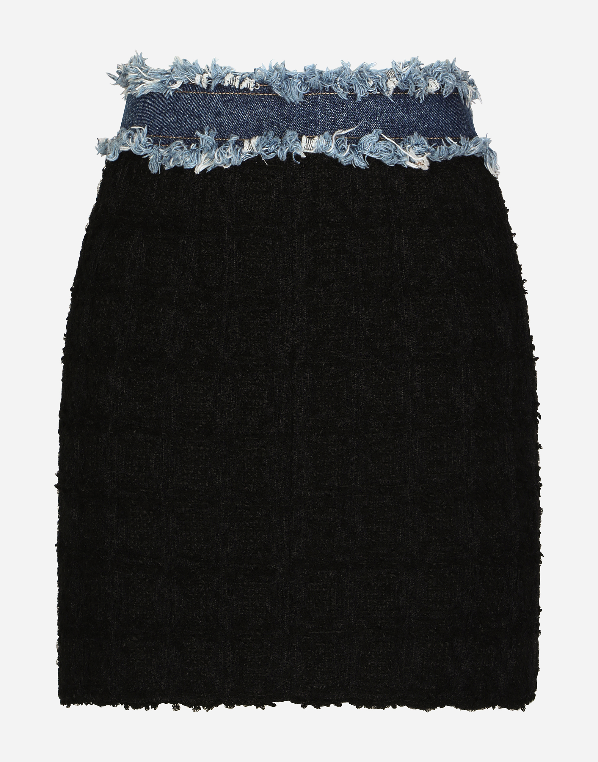 Tweed and denim miniskirt