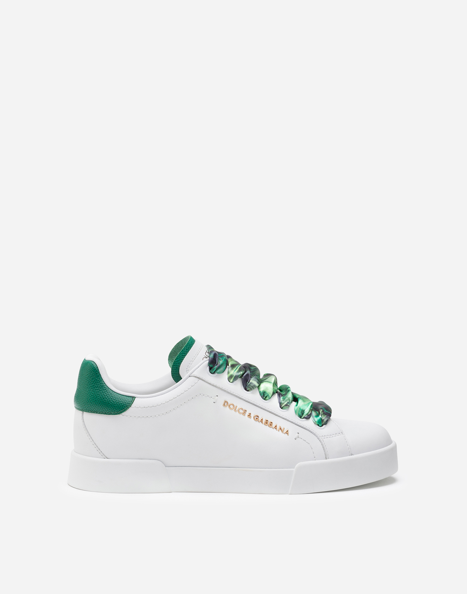 DOLCE & GABBANA Portofino sneakers in nappa calfskin with lettering and printed silk laces
