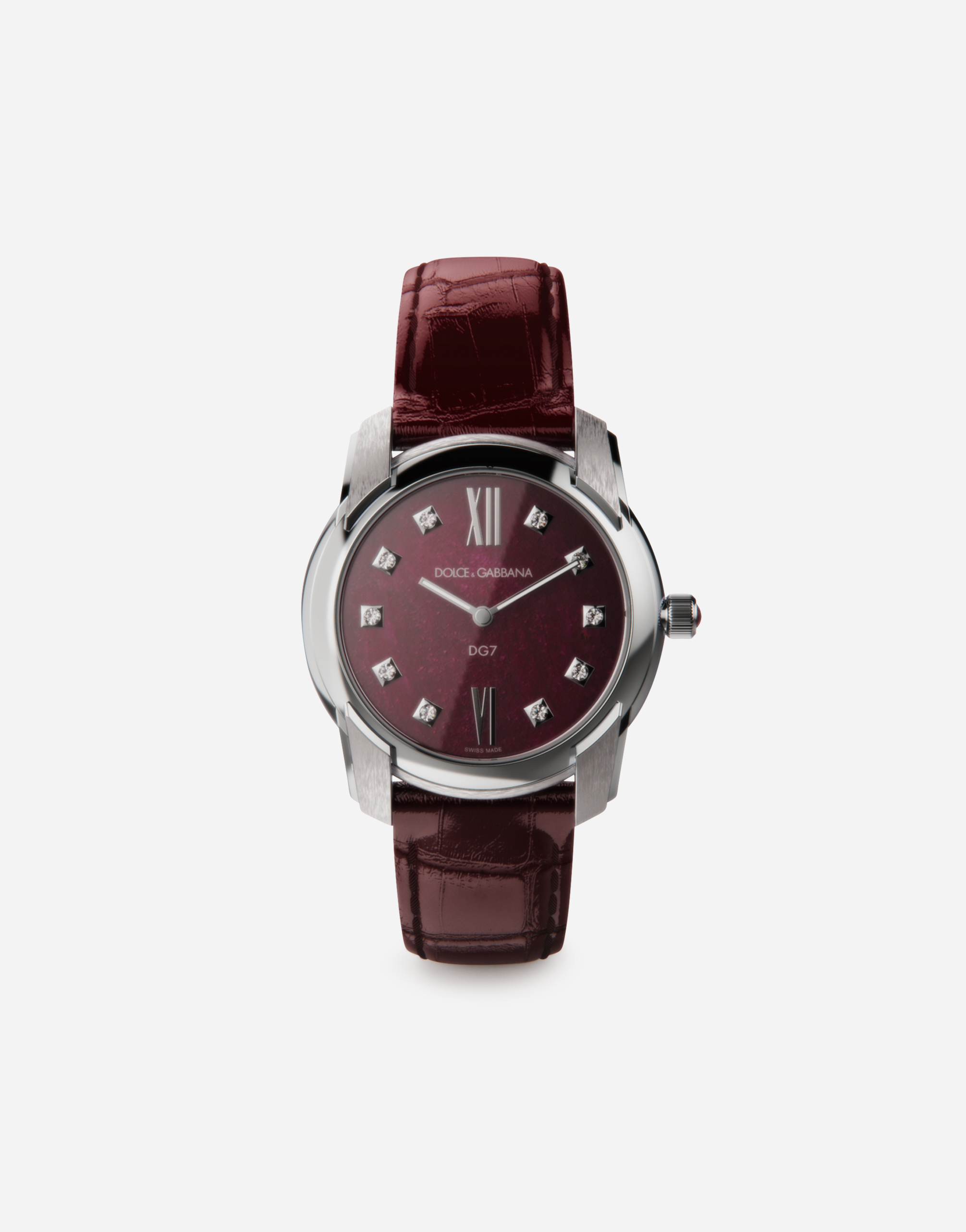 DG7 WATCH IN STEEL WITH RUBY AND DIAMONDS