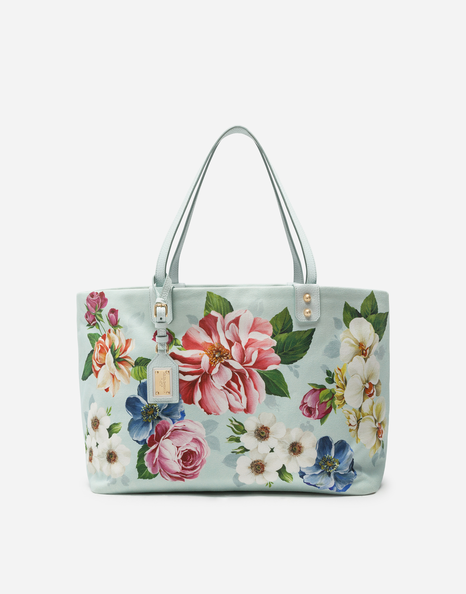 DOLCE & GABBANA MEDIUM BEATRICE SHOPPING BAG IN CANVAS WITH FLORAL OMBRE PRINT