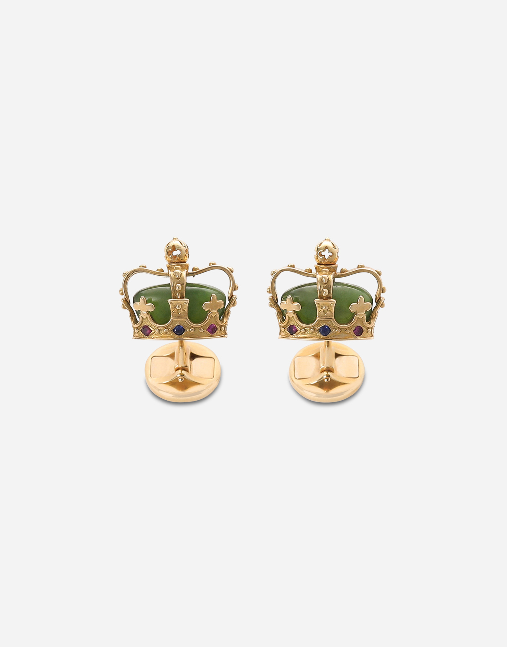 Crown yellow gold cufflinks with green jades