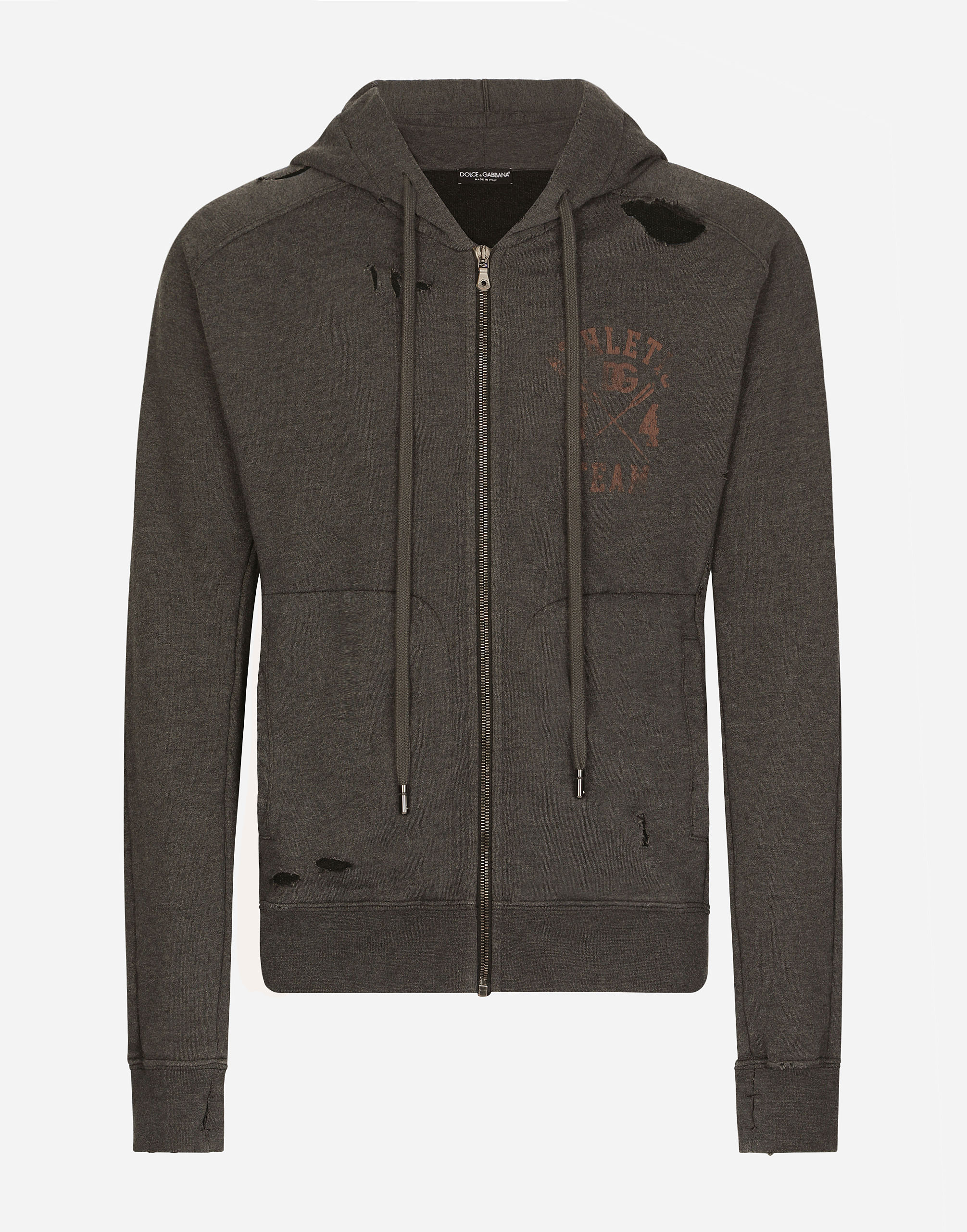 Zip-up jersey hoodie with print