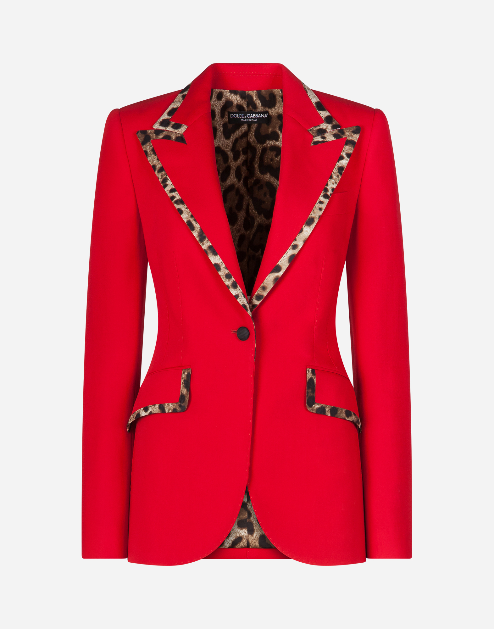 Women's Blazers | Dolce&Gabbana - WOOL BLAZER WITH LEOPARD-PRINT TRIM