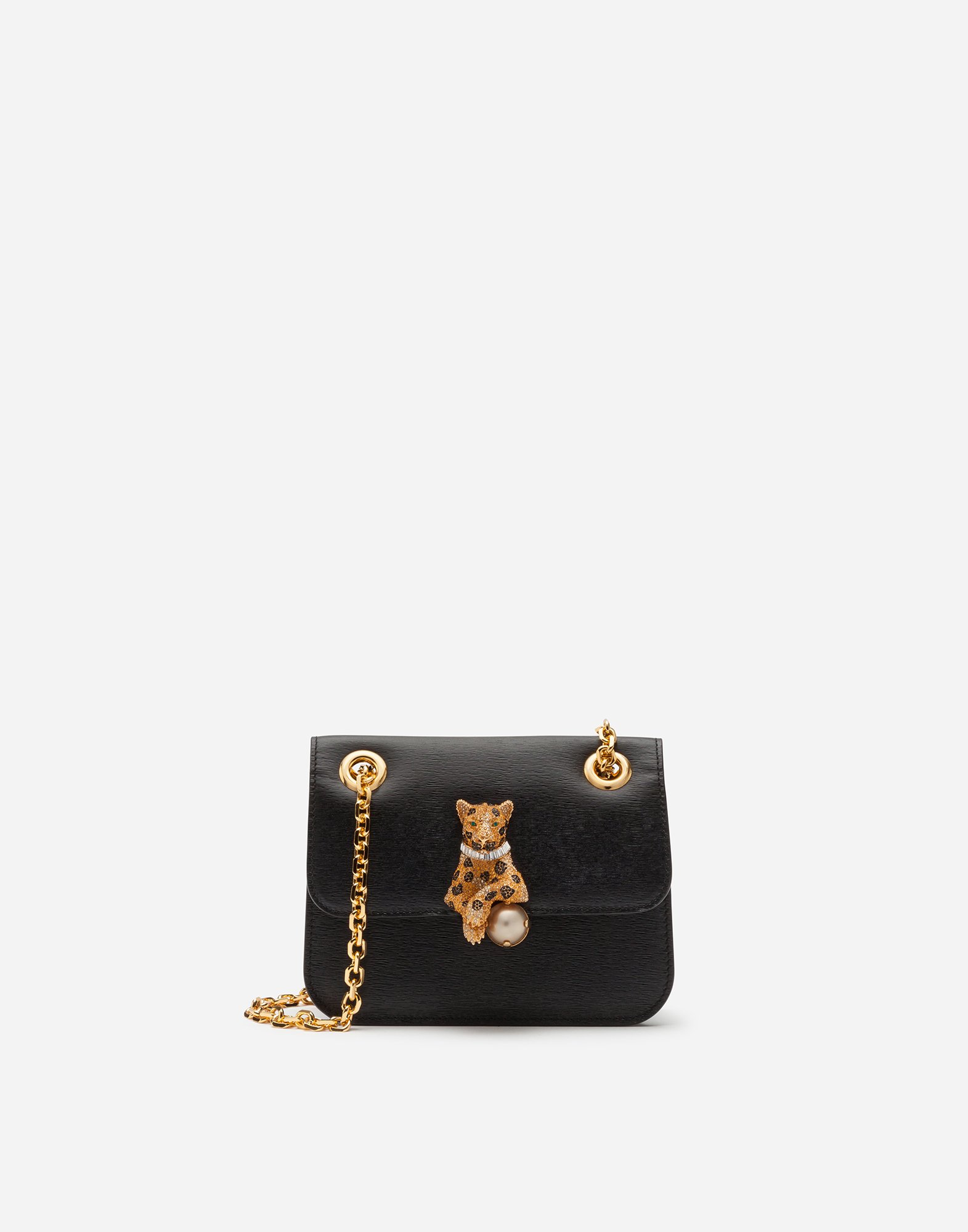 DOLCE & GABBANA SMALL JUNGLE BAG IN CALFSKIN WITH BEJEWELED CLOSURE