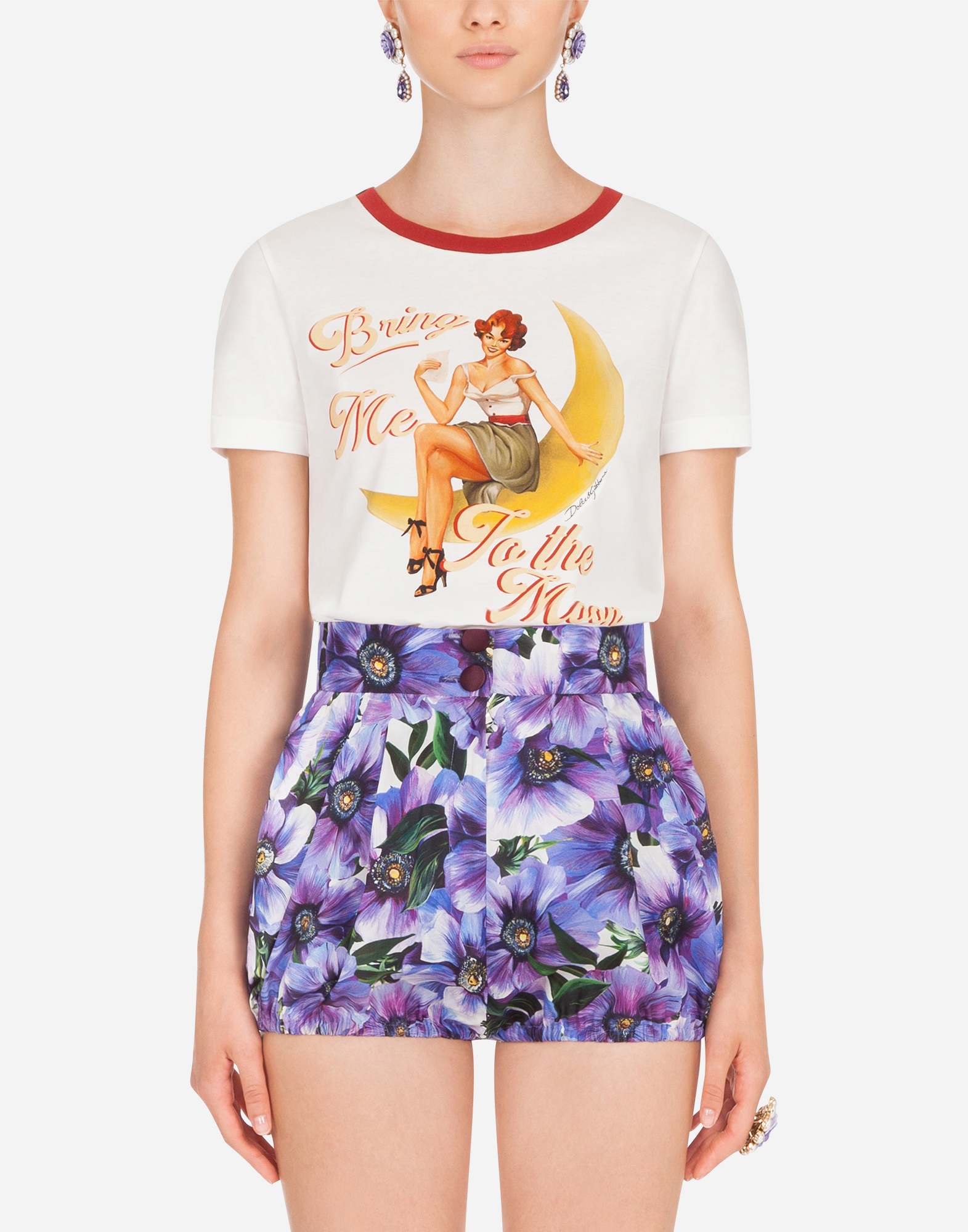 DOLCE & GABBANA SHORT-SLEEVED JERSEY T-SHIRT WITH BRING ME TO THE MOON PRINT