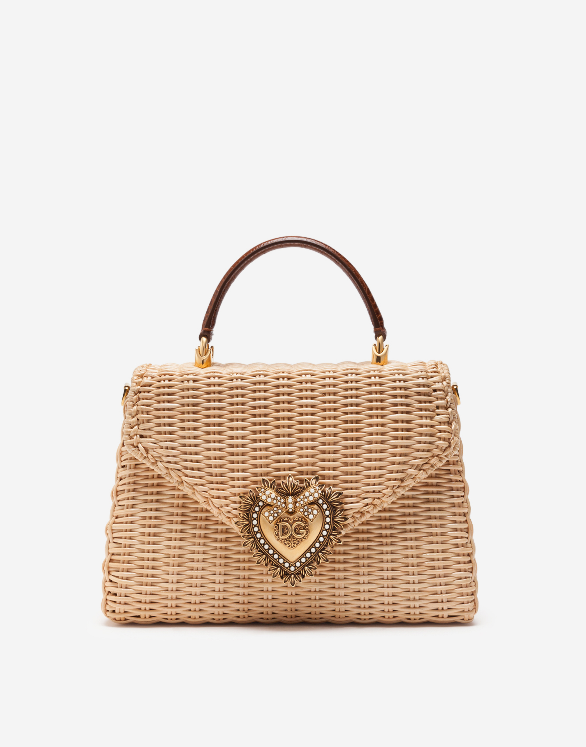 Dolce & Gabbana Medium Devotion Bag In Wicker In Beige | ModeSens