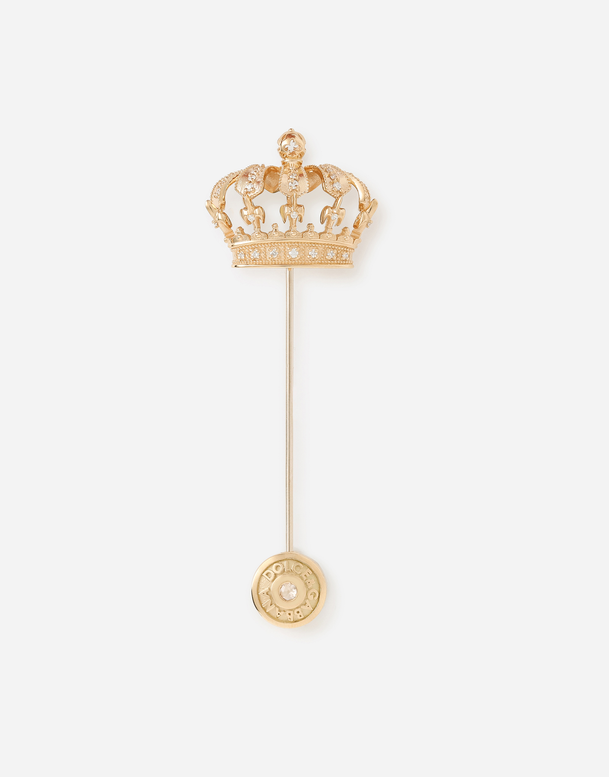 Crown yellow gold stick pin brooch